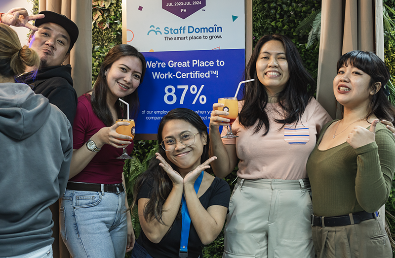 Top BPO team posing with sign at Staff Domain