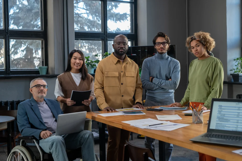 five professionals working