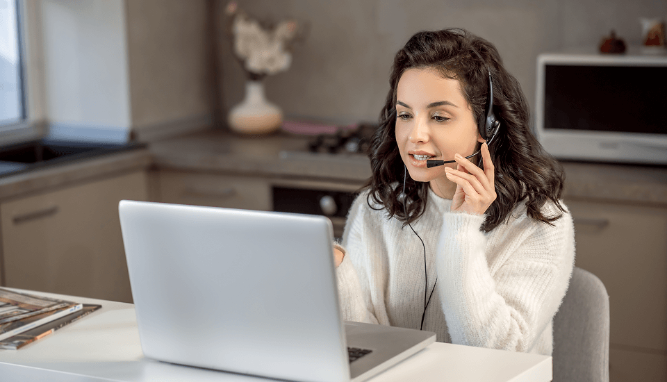 An in-house customer service answering calls for business