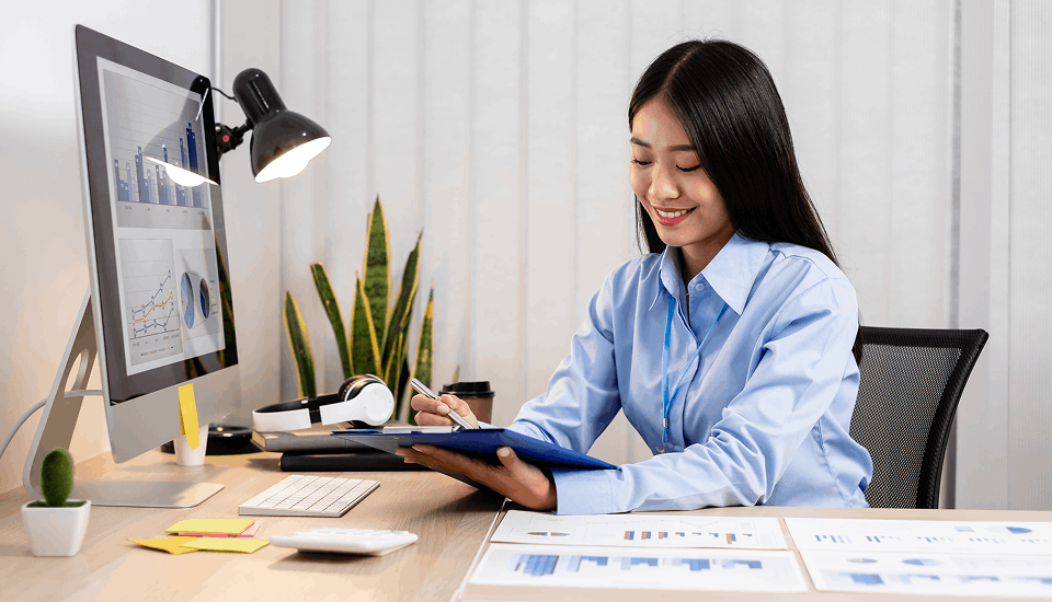 Women studying solutions for her business