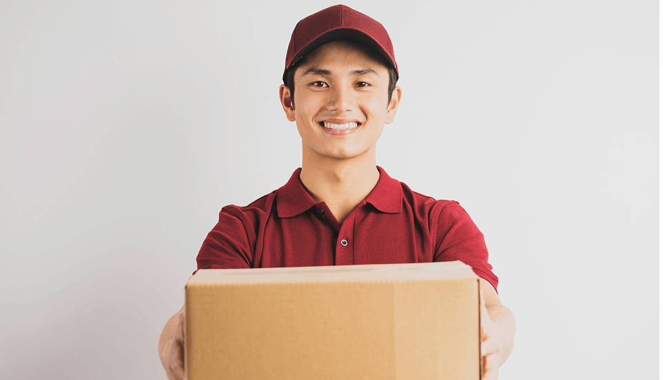 Delivery guy doing her shipping task