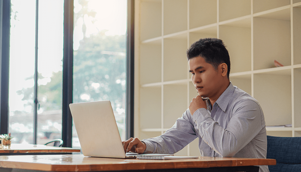 A professional monitoring eCommerce data security on a laptop