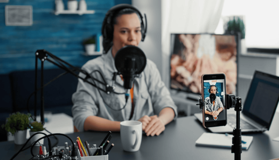 Female doing podcast UGC for e-commerce