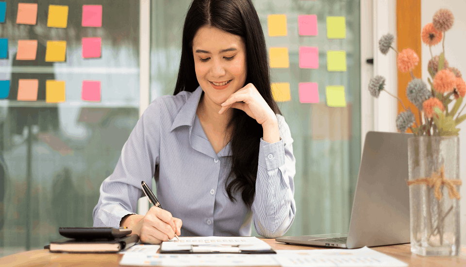 Female reviewing her email marketing strategy