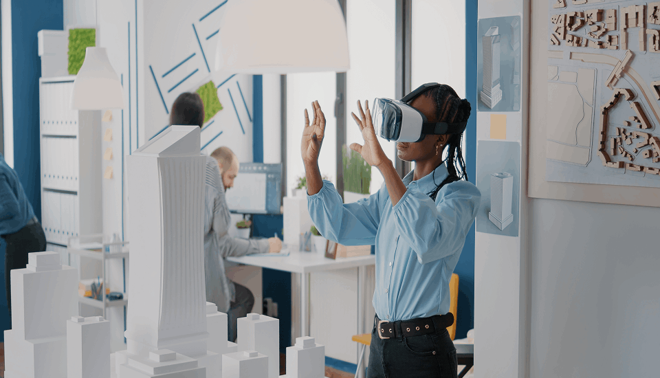 Person doing architecture projects via augmented reality