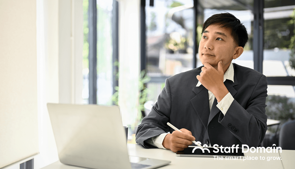 Person researching and thinking about a BPO Provider service