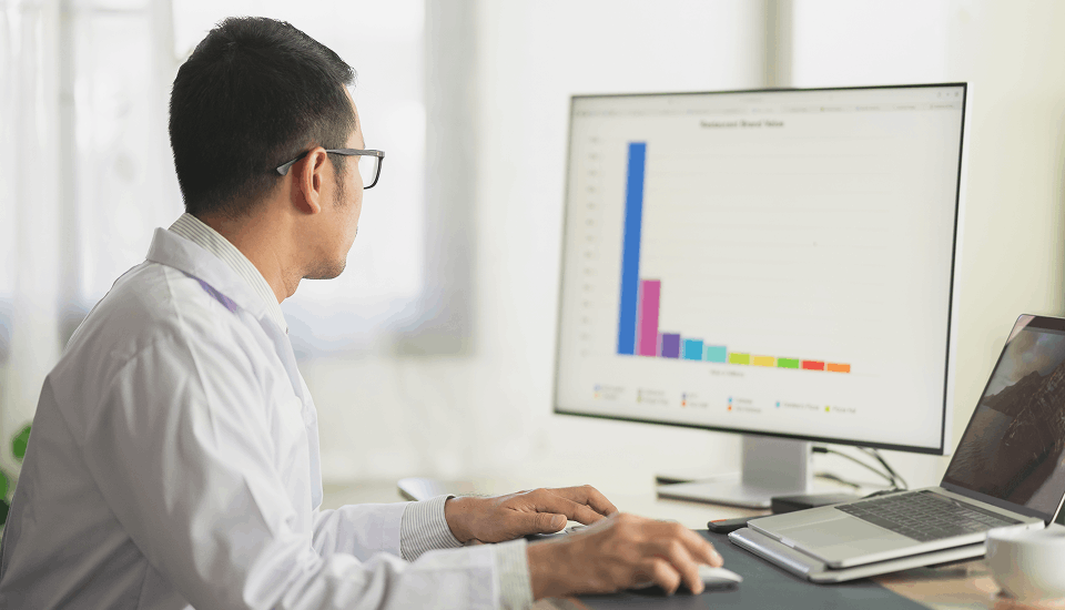 Guy studying the metrics for his CV