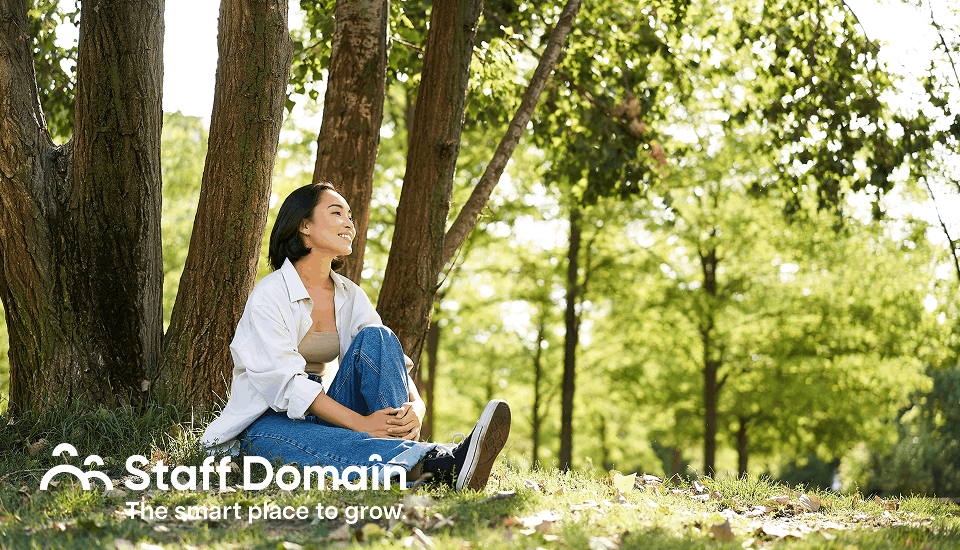 Female enjoying her peace because her mental health in the workplace is good