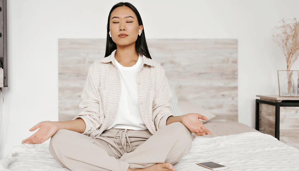 Female doing meditation before going to work