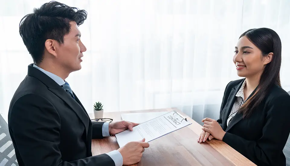 Interview session of applicant and interviewer