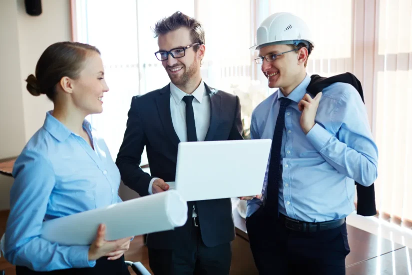 Office construction executives having a meeting