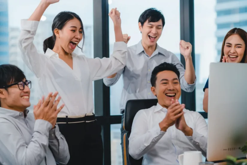 Team cheering for their success