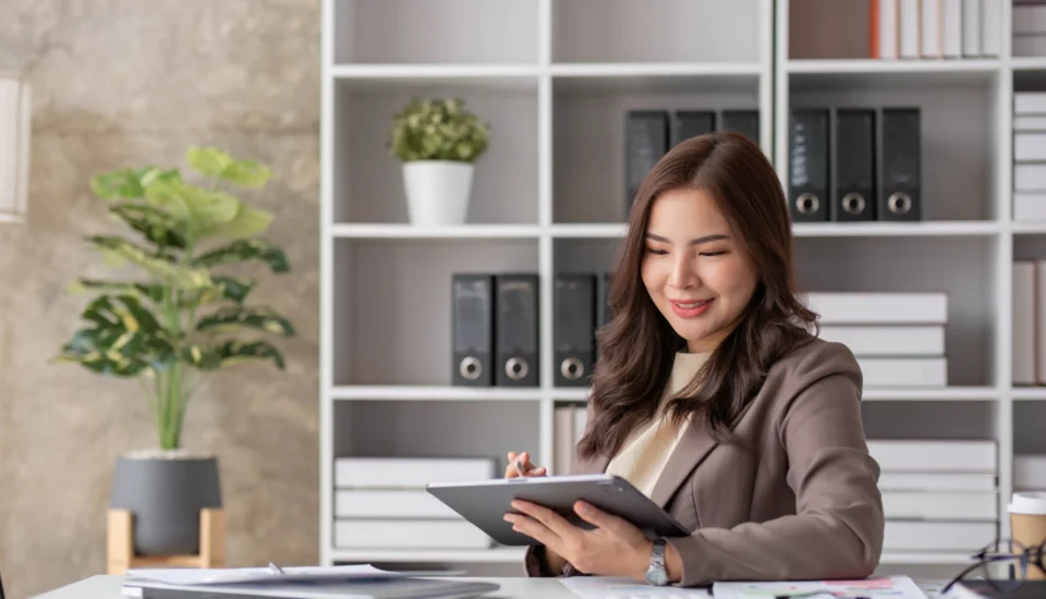 offshore accountant reading a financial report