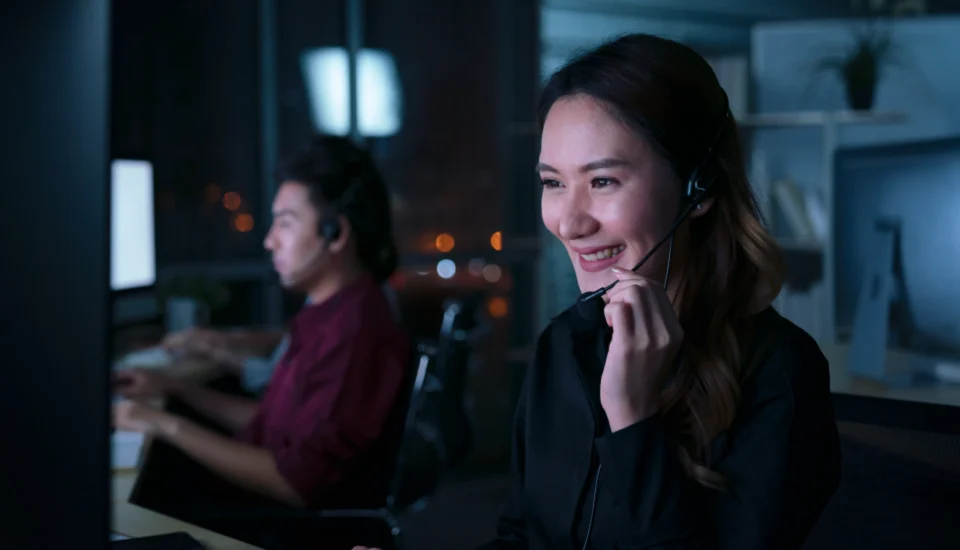 Offshore IT employee working at night